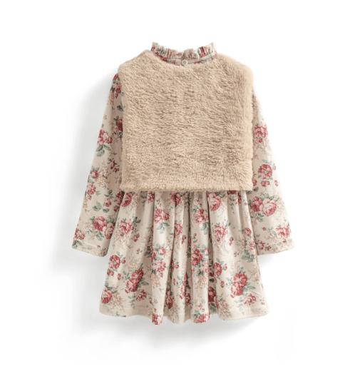 Christmas Dress for Girls with Faux Fur Jacket and Collar - Little Fashion
