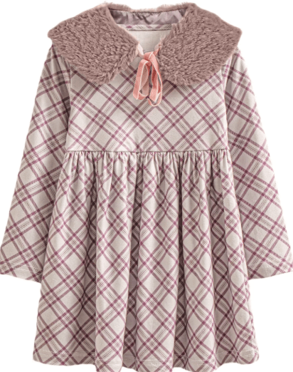 Christmas Dress for Girls with Faux Fur Jacket and Collar - Little Fashion