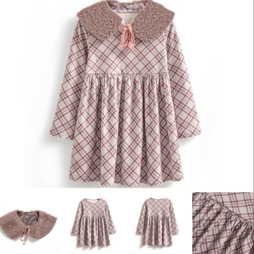 Christmas Dress for Girls with Faux Fur Jacket and Collar - Little Fashion