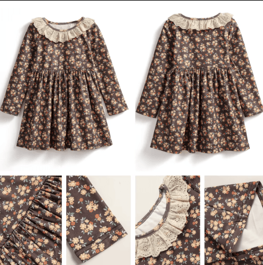 Christmas Floral Fleece Dress for Girls 2-7Y - Little Fashion