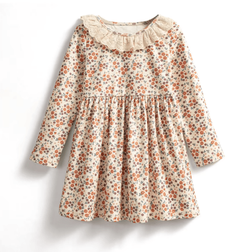 Christmas Floral Fleece Dress for Girls 2-7Y - Little Fashion