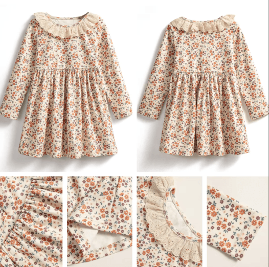 Christmas Floral Fleece Dress for Girls 2-7Y - Little Fashion