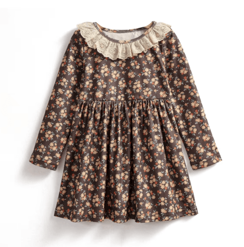Christmas Floral Fleece Dress for Girls 2-7Y - Little Fashion