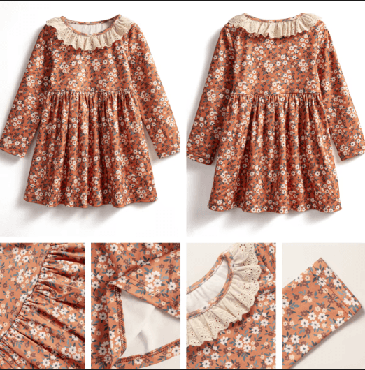 Christmas Floral Fleece Dress for Girls 2-7Y - Little Fashion