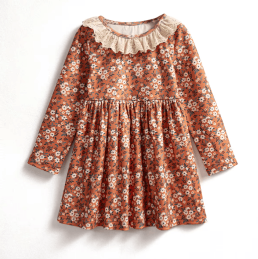 Christmas Floral Fleece Dress for Girls 2-7Y - Little Fashion