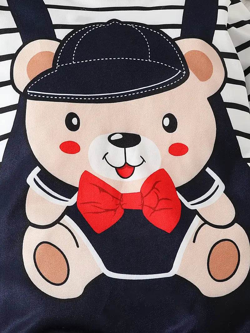 Cute Two-Piece Cartoon Onesie Set with Hat - Little Fashion