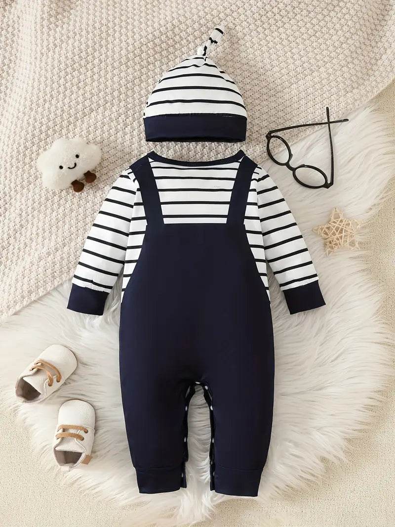 Cute Two-Piece Cartoon Onesie Set with Hat - Little Fashion