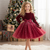 Girls' Elegant Velvet Red Christmas Party Dress