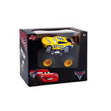 Toy car in packaging with Disney/Pixar branding on a white background