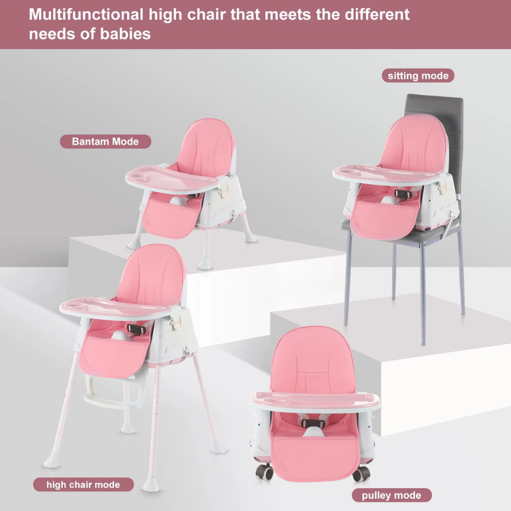 Modern Portable High Chair, Adjustable, Detachable Tray
