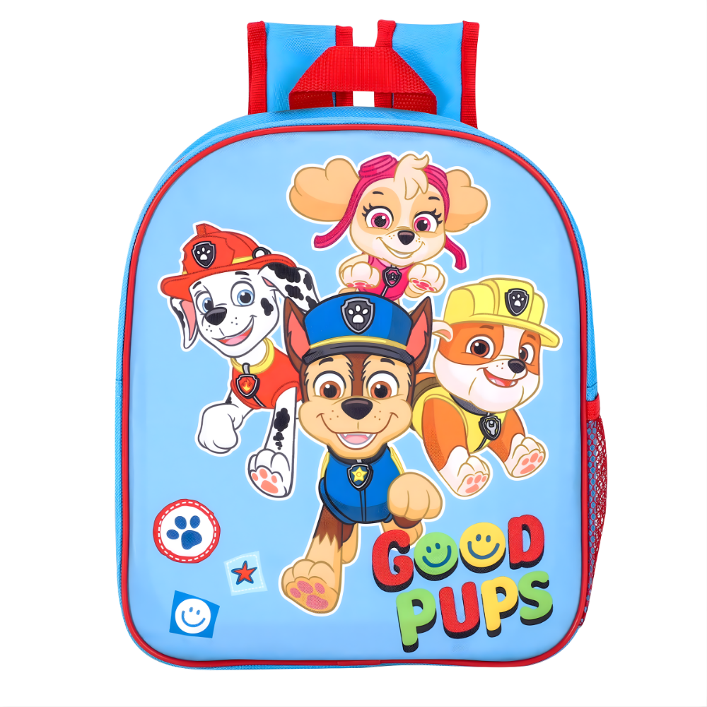 Children's backpack with cartoon characters on a blue background