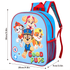 Children's backpack with cartoon characters and 'Good Pups' text, shown with measurements.
