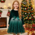 Girls' Elegant Velvet Green Christmas Party Dress