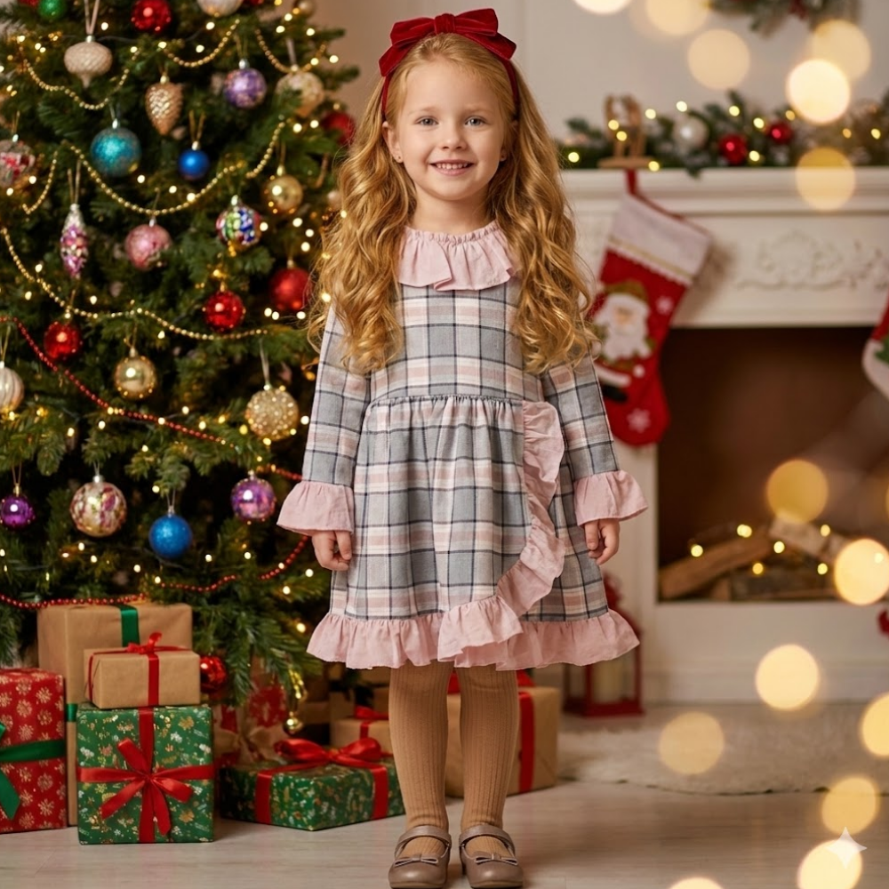 Pink Plaid Christmas Dress for Girls