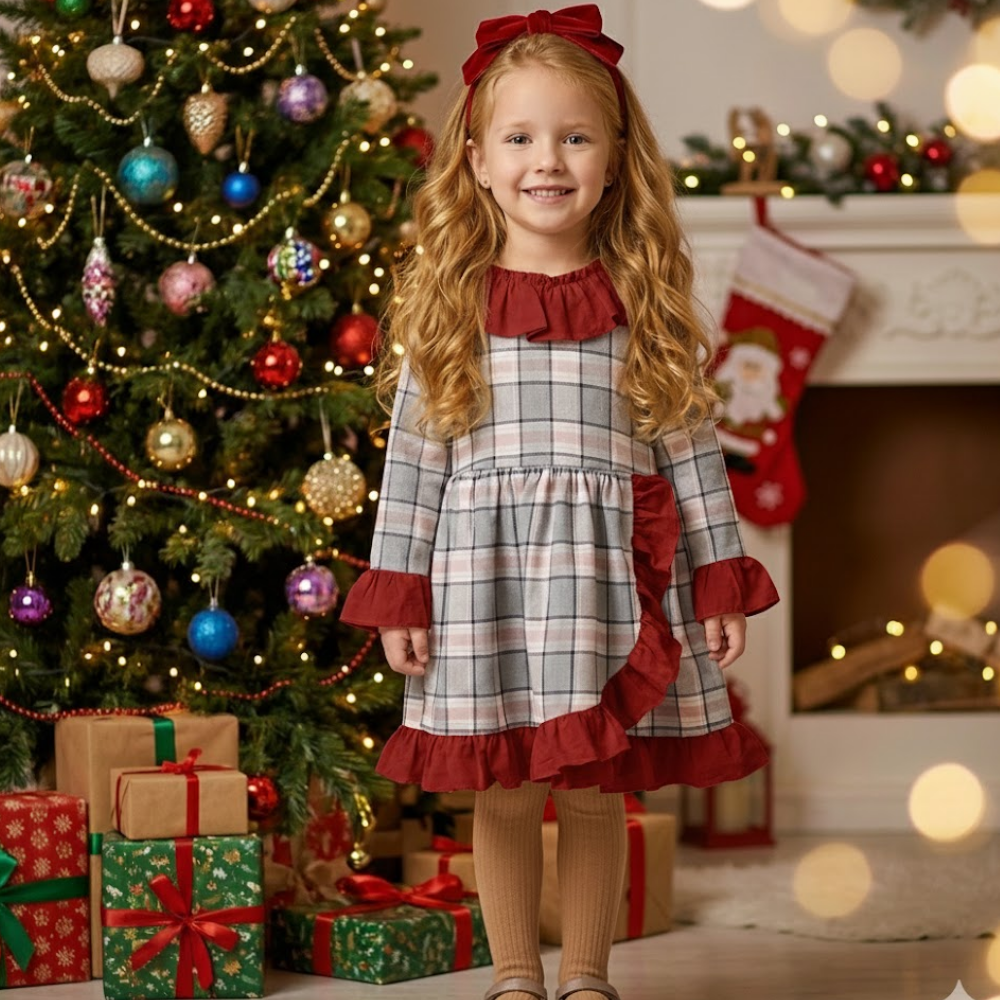 Red Plaid Christmas Dress for Girls