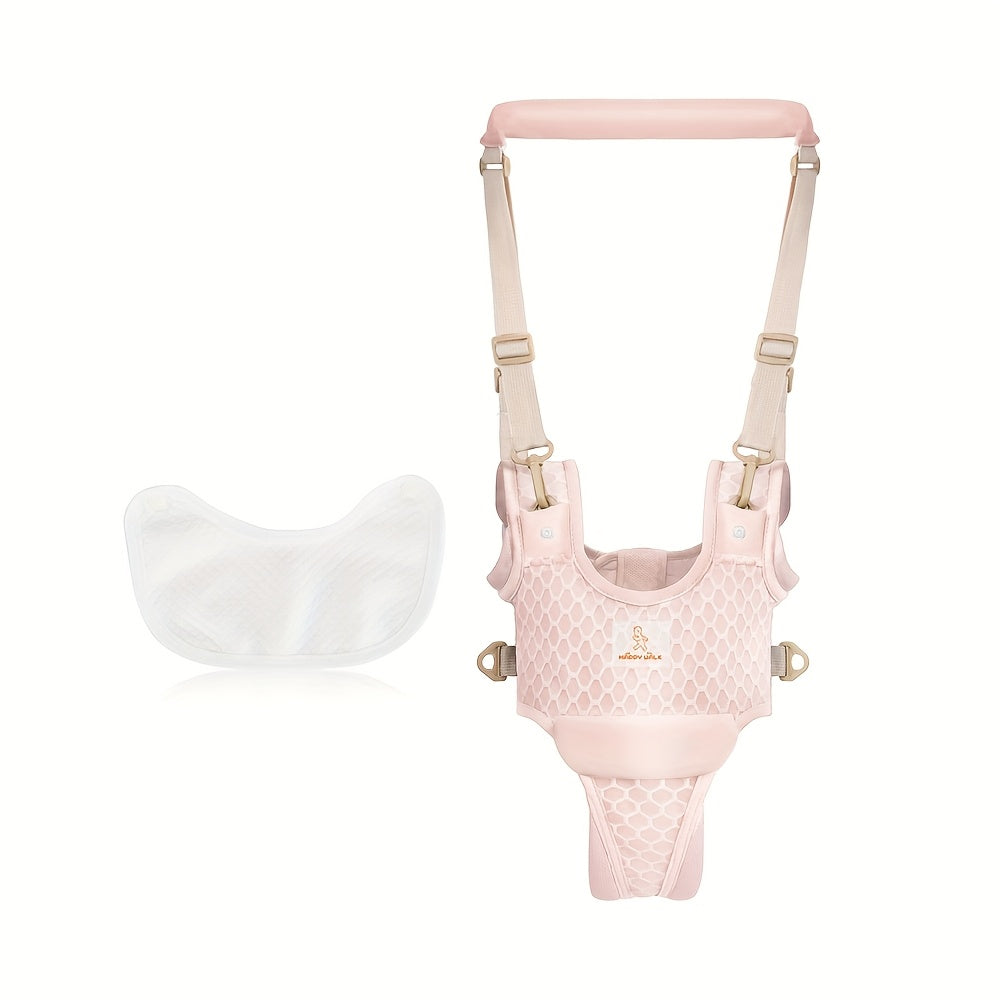 Pink baby harness with white socks on a white background