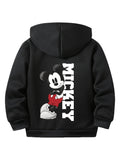 Black hoodie with Mickey Mouse design and Disney logo on a white background