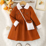 Girls' Corduroy Fleece Dress & Bag Set
