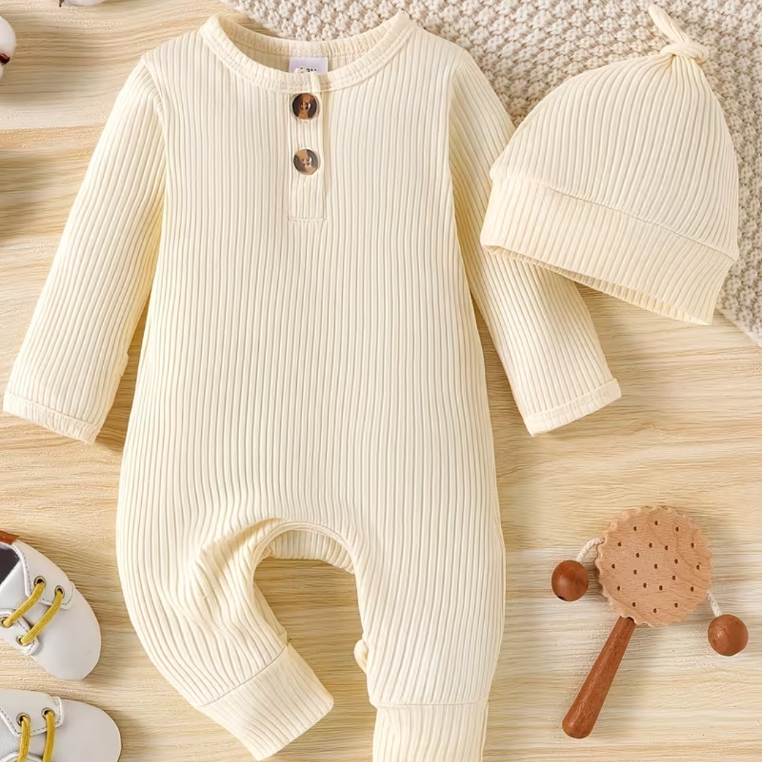 Baby Girl Long-Sleeve Romper & Hat Set