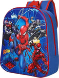 Spider-Man backpack with superhero graphics on a blue background