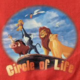 Animated characters from 'The Lion King' with 'Circle of Life' text on a red background