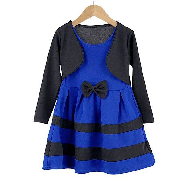 Girls' Blue Striped Dress & Bolero Set - Little Fashion