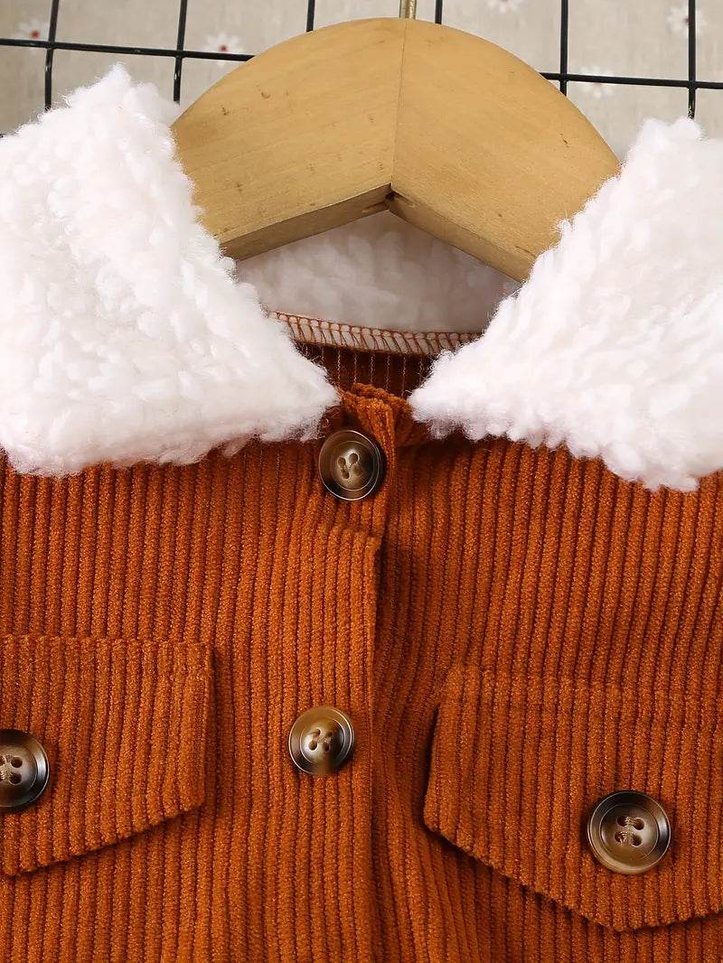 Girls' Corduroy Fleece Dress & Bag Set - Little Fashion