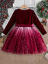Girls' Elegant Velvet Red Christmas Party Dress - Little Fashion