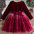 Girls' Elegant Velvet Red Christmas Party Dress - Little Fashion