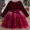 Girls' Elegant Velvet Red Christmas Party Dress - Little Fashion
