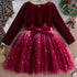 Girls' Elegant Velvet Red Christmas Party Dress - Little Fashion