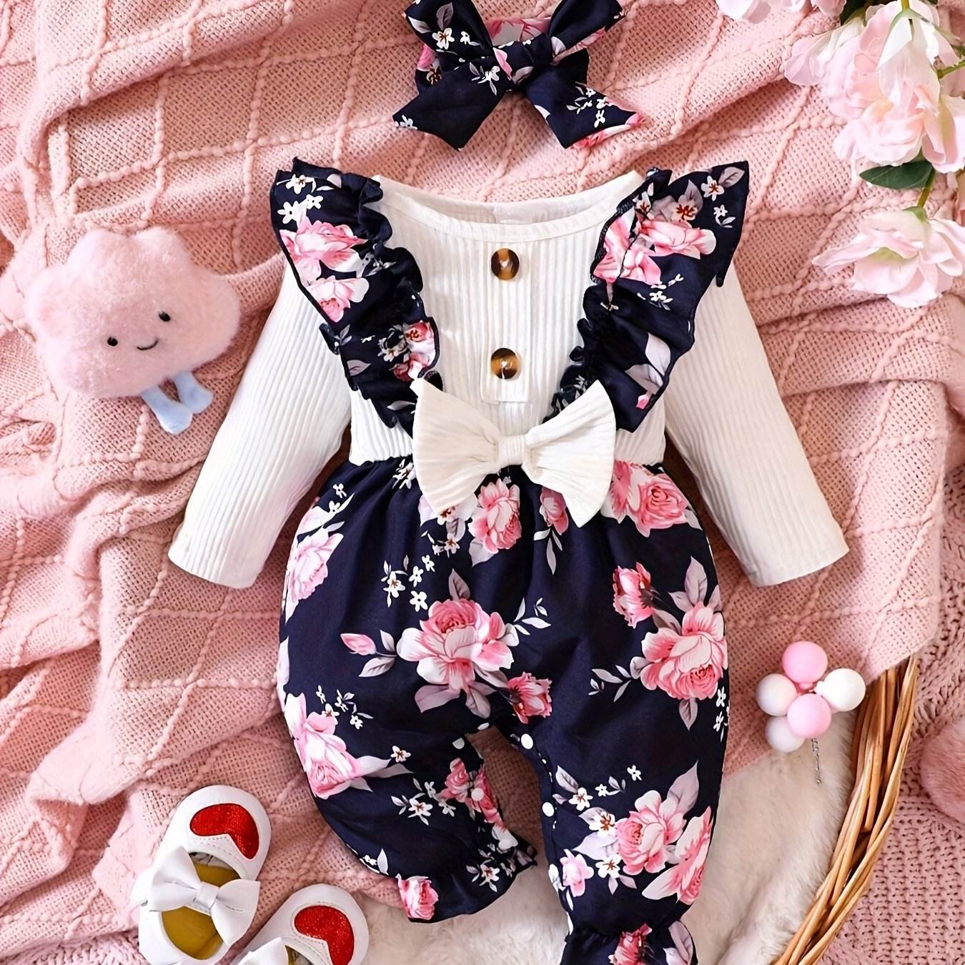 Girls' Floral Onesie & Headband Set - Spring/Fall - Little Fashion