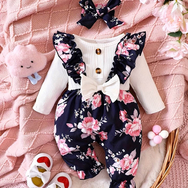 Girls' Floral Onesie & Headband Set - Spring/Fall - Little Fashion