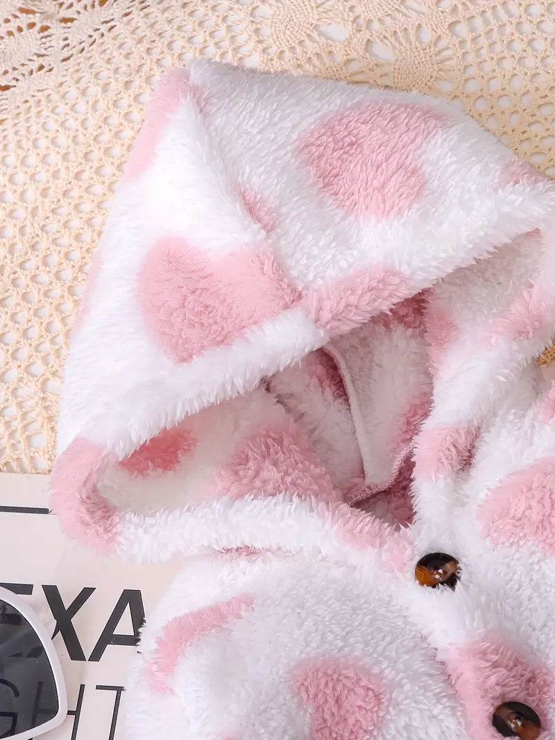 Girls' Heart Plush Hooded Bodysuit - Autumn-Winter - Little Fashion