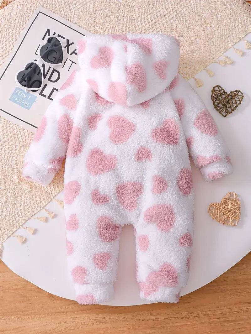 Girls' Heart Plush Hooded Bodysuit - Autumn-Winter - Little Fashion