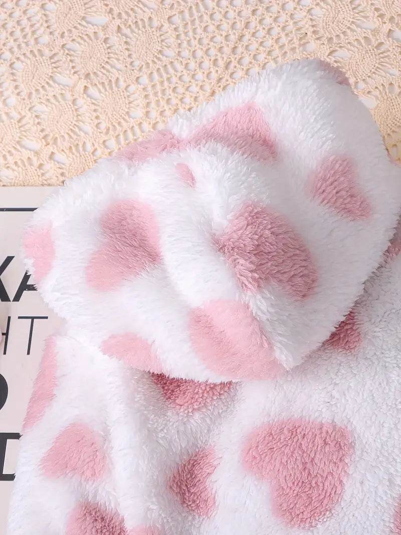 Girls' Heart Plush Hooded Bodysuit - Autumn-Winter - Little Fashion