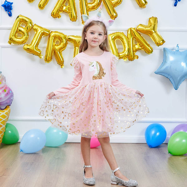 Girls' Long Sleeve Unicorn Dress – Autumn Mesh Tulle Princess Outfit for 4–8 Year Olds - Little Fashion