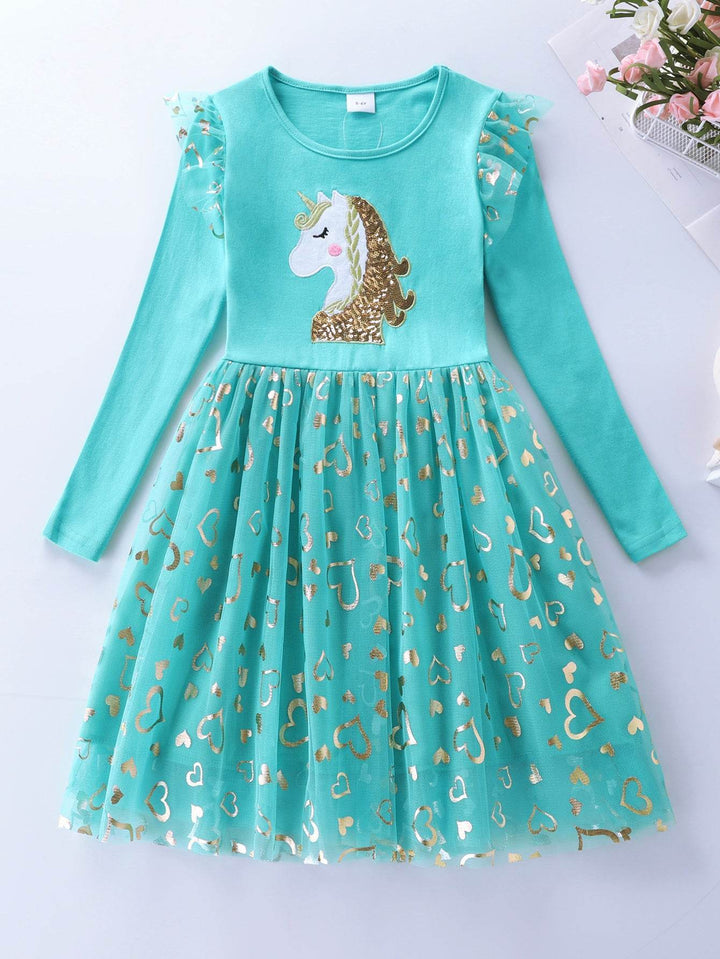Girls' Long Sleeve Unicorn Princess Dress for 4–8 Year Olds - Little Fashion