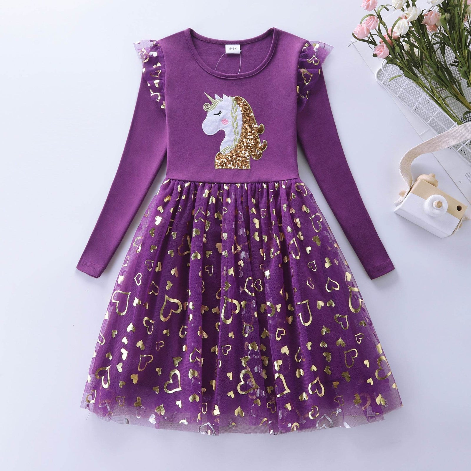 Girls' Long Sleeve Unicorn Princess Dress for 4–8 Year Olds - Little Fashion