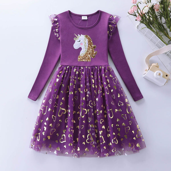 Girls' Long Sleeve Unicorn Princess Dress for 4–8 Year Olds - Little Fashion