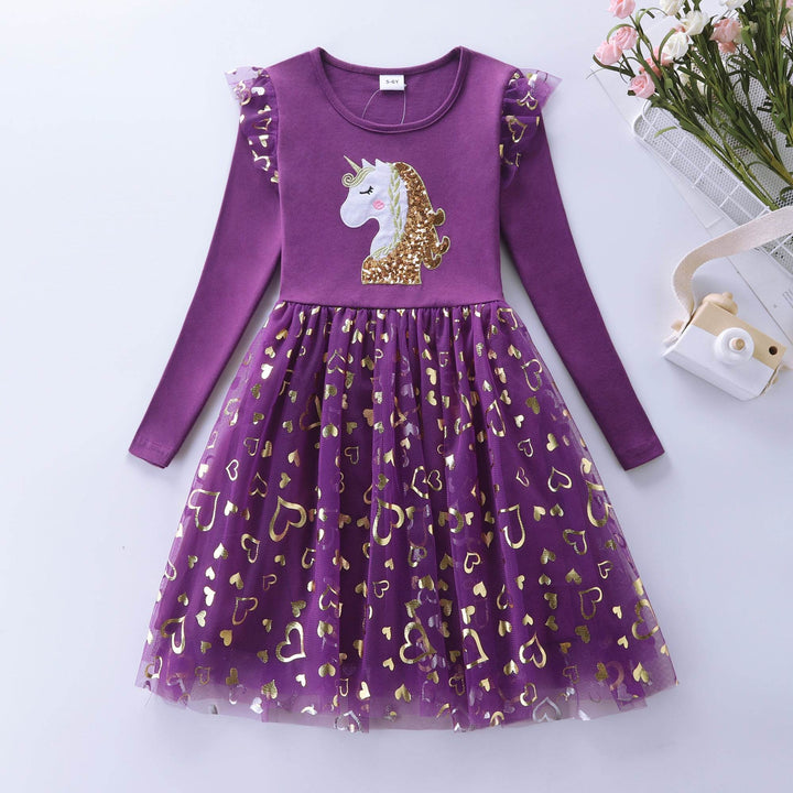 Girls' Long Sleeve Unicorn Princess Dress for 4–8 Year Olds - Little Fashion