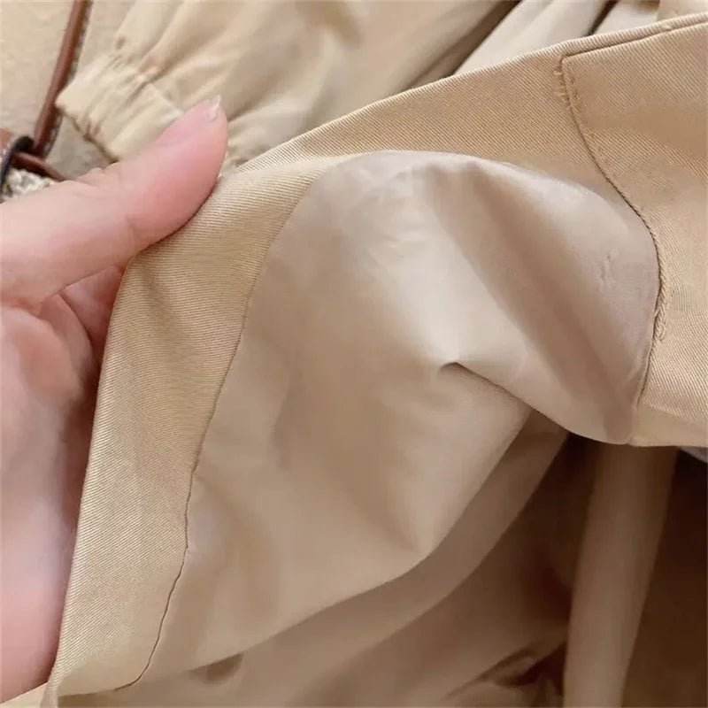 Girl's Long Trench Coat Waisted Windbreaker - Little Fashion