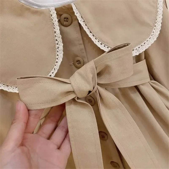Girl's Long Trench Coat Waisted Windbreaker - Little Fashion