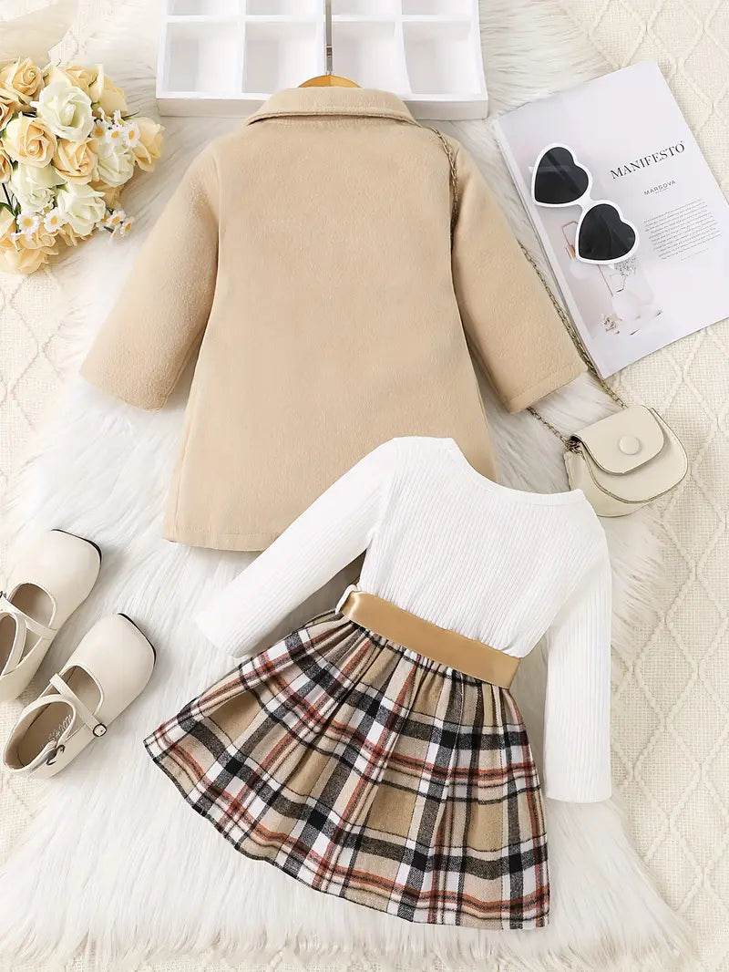 Girls' Plaid Overalls + Dress Set - Little Fashion