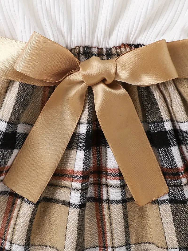 Girls' Plaid Overalls + Dress Set - Little Fashion