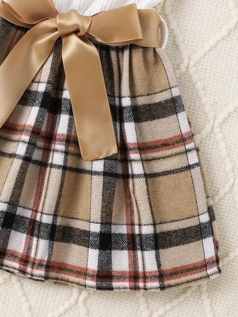 Girls' Plaid Overalls + Dress Set - Little Fashion