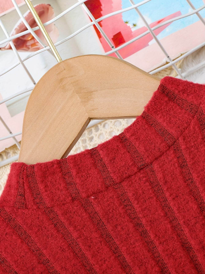 Girls' Plaid Puff Sleeve Knit Dress - Little Fashion