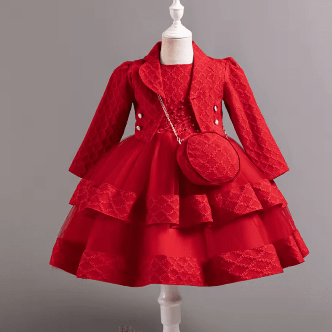 Girls Red Princess Birthday Dress Set – Fancy Gown - Little Fashion