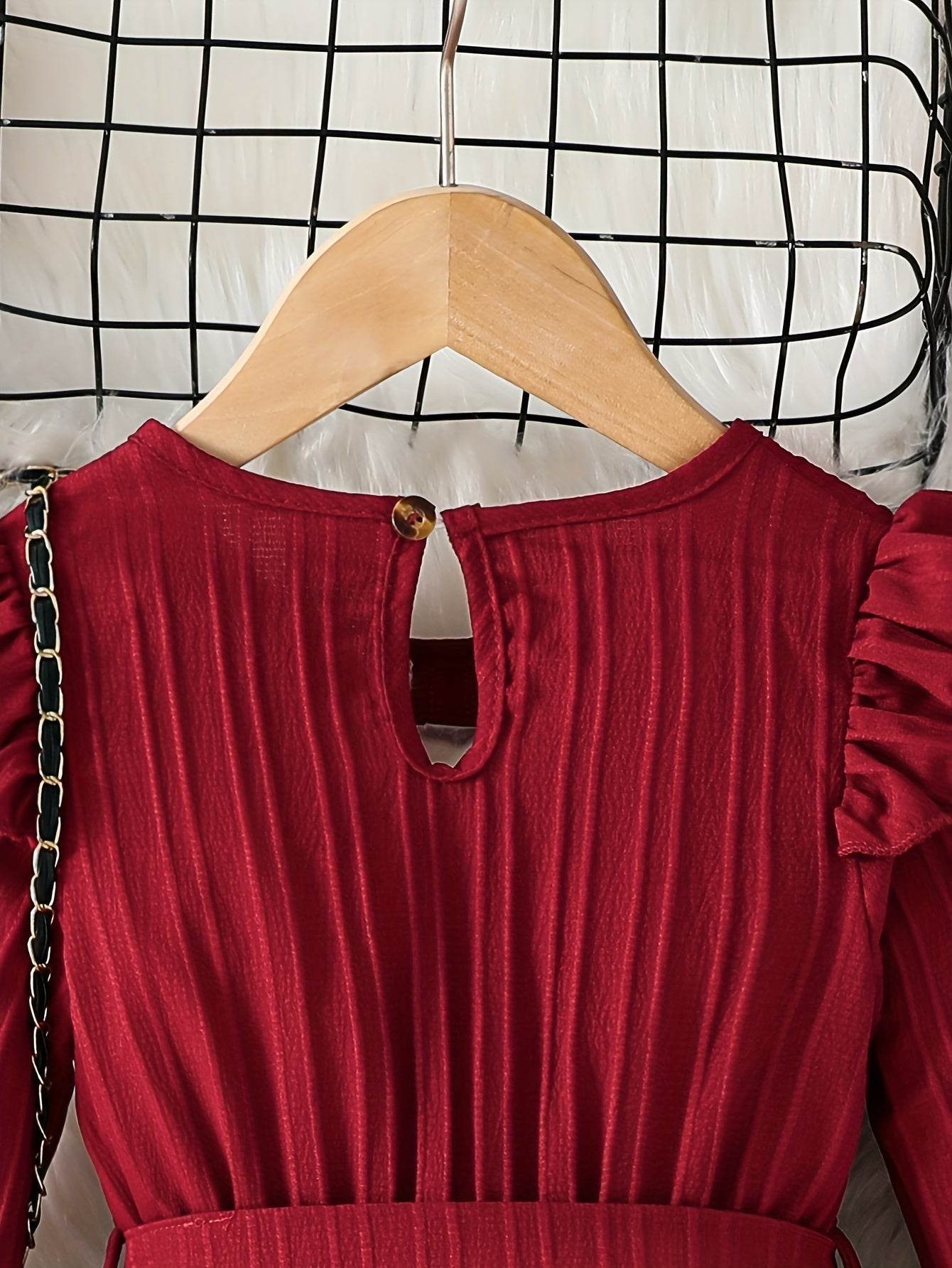 Girls' Solid Ruffle Dress for Party Wear - Little Fashion