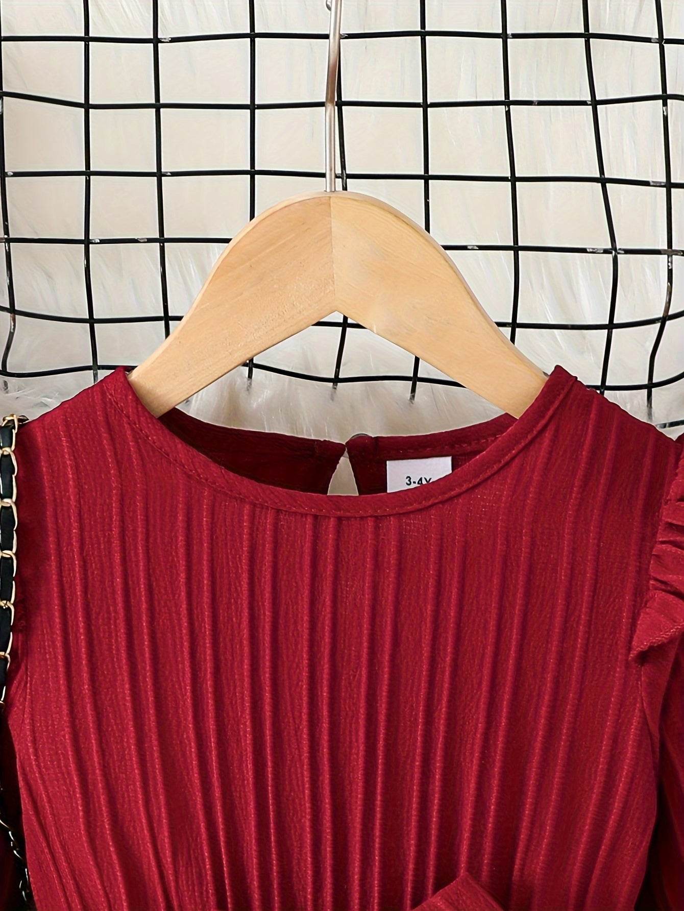 Girls' Solid Ruffle Dress for Party Wear - Little Fashion